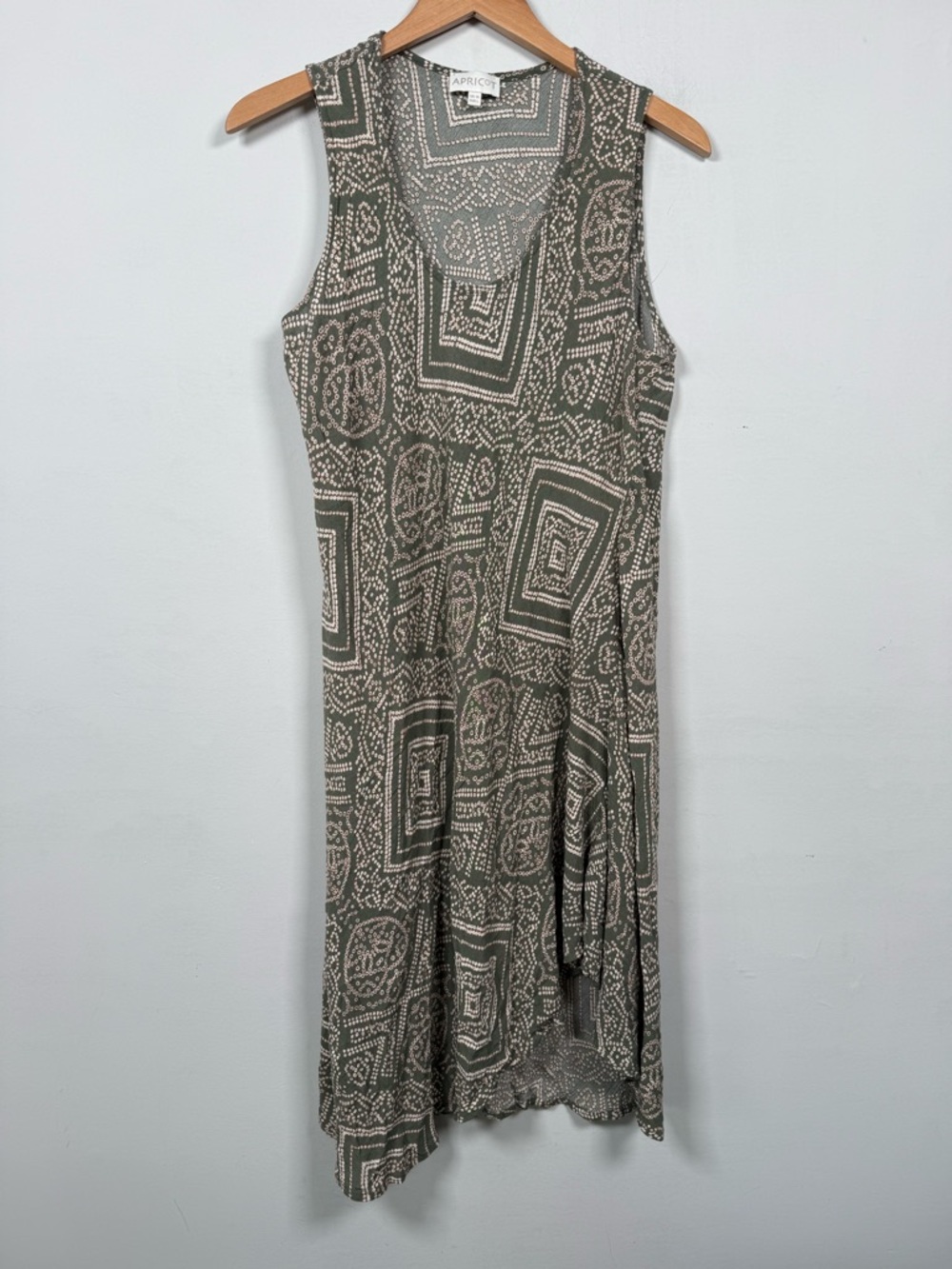 APRICOT Olive & Cream Geometric Sleeveless Midi Dress, Size 10 (US)